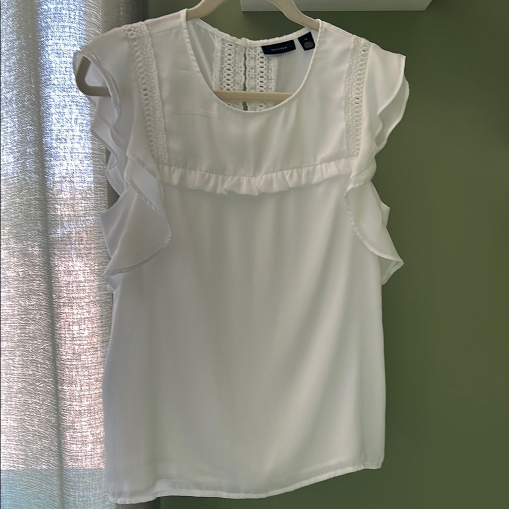Halogen White Sleeveless Ruffled Blouse